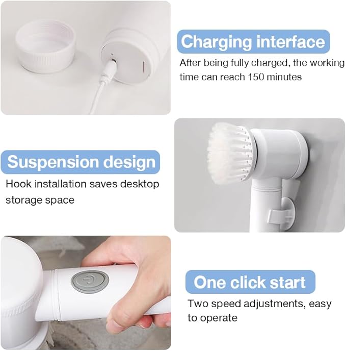 Electric Spin Scrubber with 5 Replaceable Brush Heads and Adjustable Speeds Rechargeable Electric Cleaning Brush for Kitchen, Bathroom, Sink, Floor, and Bathtub