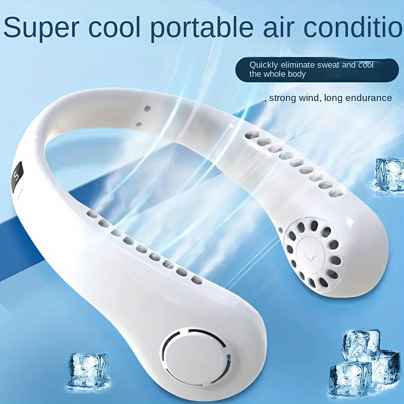 Portable Adjustable USB Rechargeable Battery Operated Hanging Neck Fan White Multipurpose Use