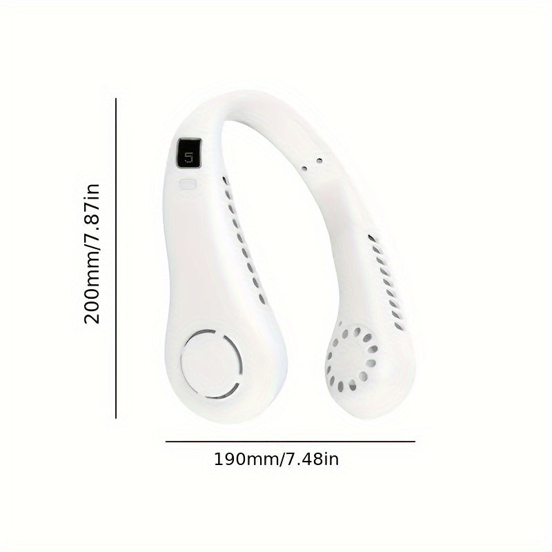 Portable Adjustable USB Rechargeable Battery Operated Hanging Neck Fan White Multipurpose Use