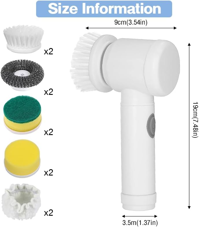 Electric Spin Scrubber with 5 Replaceable Brush Heads and Adjustable Speeds Rechargeable Electric Cleaning Brush for Kitchen, Bathroom, Sink, Floor, and Bathtub