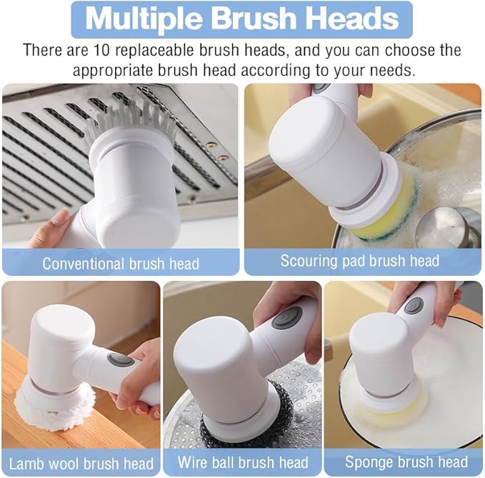Electric Spin Scrubber with 5 Replaceable Brush Heads and Adjustable Speeds Rechargeable Electric Cleaning Brush for Kitchen, Bathroom, Sink, Floor, and Bathtub