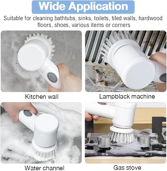 Electric Spin Scrubber with 5 Replaceable Brush Heads and Adjustable Speeds Rechargeable Electric Cleaning Brush for Kitchen, Bathroom, Sink, Floor, and Bathtub