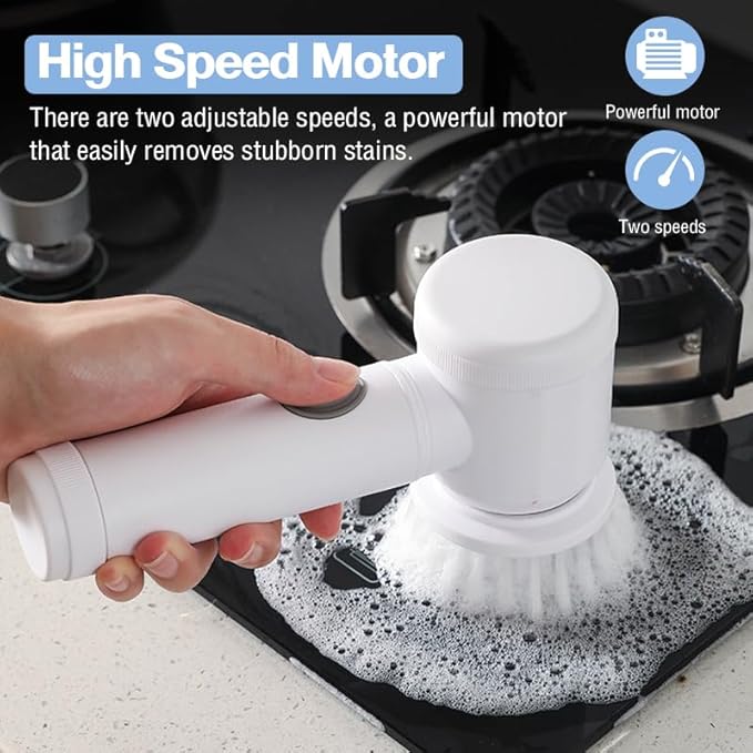 Electric Spin Scrubber with 5 Replaceable Brush Heads and Adjustable Speeds Rechargeable Electric Cleaning Brush for Kitchen, Bathroom, Sink, Floor, and Bathtub
