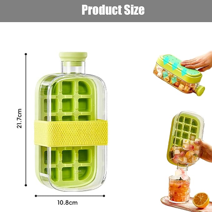 2 in 1 Creative Water Bottle Ice Cube Tray - integrates ice making and water storage, suitable for school, office, fitness, outdoor, camping (Green 800ML)