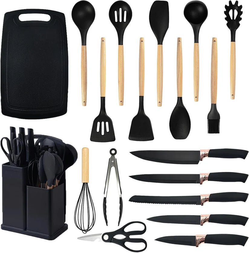 Premium 19pcs Kitchen Utensils Set: Professional & Stylish Chef Tools. Ideal Wedding Gift for Home Chefs. BPA-Free, Non-toxic Silicone Kitchenware to Modernize Your Kitchen