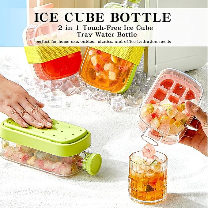 2 in 1 Creative Water Bottle Ice Cube Tray - integrates ice making and water storage, suitable for school, office, fitness, outdoor, camping (Green 800ML)