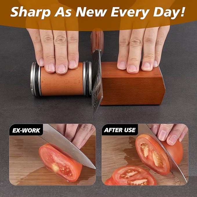 Rolling Knife Sharpener Kit, Kitchen Knife Sharpener Set, Knife Sharpening Tools, 15 & 20 Degree Sharpening for Kitchen Knives, Diamond and Ceramic Discs, Leather Strop, Polishing Compound