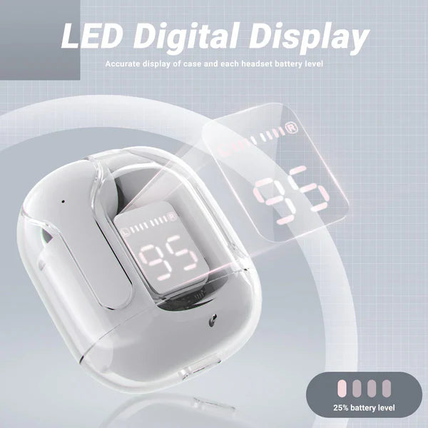 T6 Wireless Earbuds, Bluetooth Headphones with ENC Noise Canceling Translucent Earphones, HiFi Dual Stereo Microphone Mini in-Ear Earbuds with Charging Case and LED Digital Display