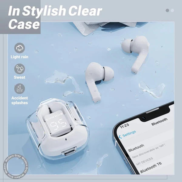 T6 Wireless Earbuds, Bluetooth Headphones with ENC Noise Canceling Translucent Earphones, HiFi Dual Stereo Microphone Mini in-Ear Earbuds with Charging Case and LED Digital Display