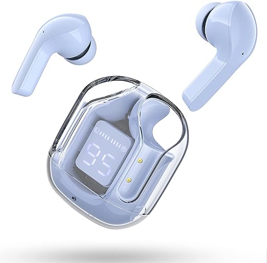 T6 Wireless Earbuds, Bluetooth Headphones with ENC Noise Canceling Translucent Earphones, HiFi Dual Stereo Microphone Mini in-Ear Earbuds with Charging Case and LED Digital Display