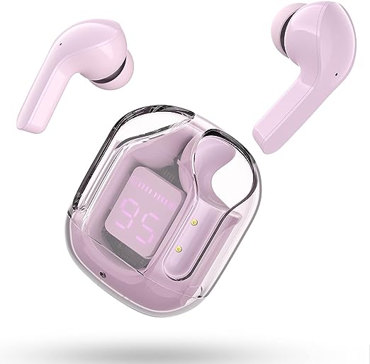 T6 Wireless Earbuds, Bluetooth Headphones with ENC Noise Canceling Translucent Earphones, HiFi Dual Stereo Microphone Mini in-Ear Earbuds with Charging Case and LED Digital Display